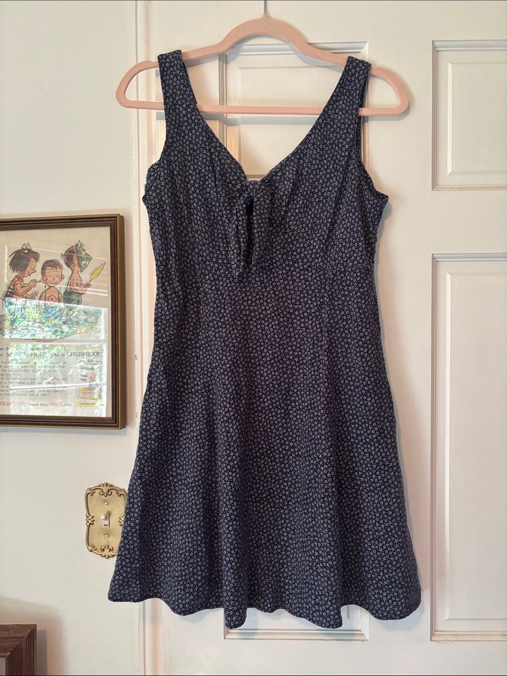 90s Y2K Navy Floral Tie-Front Sundress